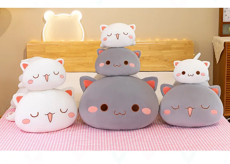 Mitao Cat Kawaii Plush Toys Cute Animal Soft Stuffed Pillow Couple Peach Cat Plushie Doll Cartoon Decorate Kids Birthday Gifts
