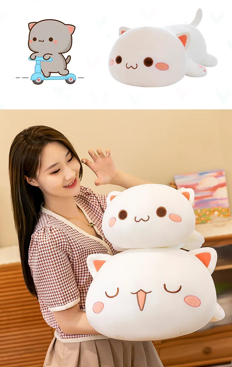 Mitao Cat Kawaii Plush Toys Cute Animal Soft Stuffed Pillow Couple Peach Cat Plushie Doll Cartoon Decorate Kids Birthday Gifts