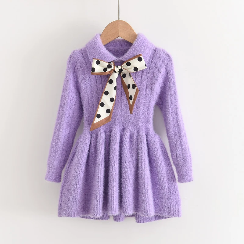 Bear Leader Autumn Winter Girls Sweater Long Sleeve Dress Vest Stripe Party Girl Baby Retro Knitted Wool Dress Casual Vestidos