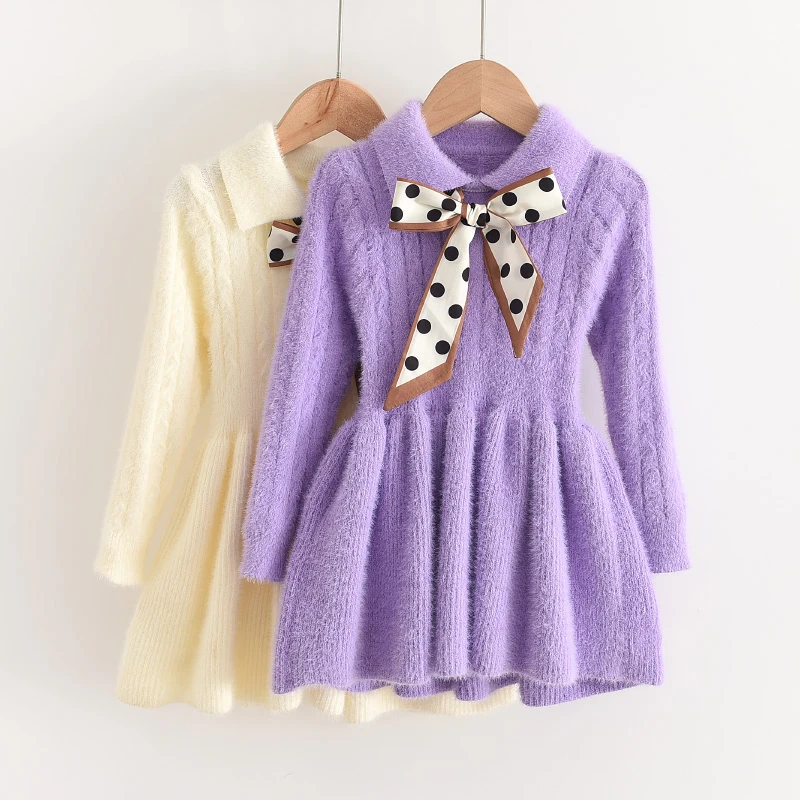 Bear Leader Autumn Winter Girls Sweater Long Sleeve Dress Vest Stripe Party Girl Baby Retro Knitted Wool Dress Casual Vestidos