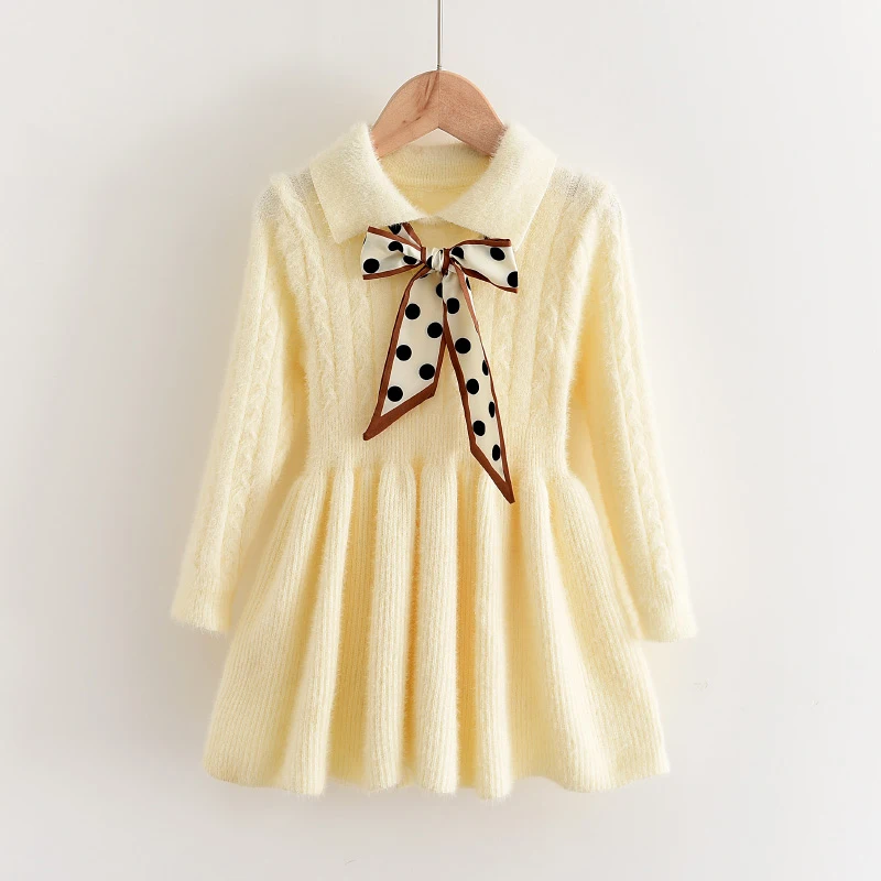 Bear Leader Autumn Winter Girls Sweater Long Sleeve Dress Vest Stripe Party Girl Baby Retro Knitted Wool Dress Casual Vestidos