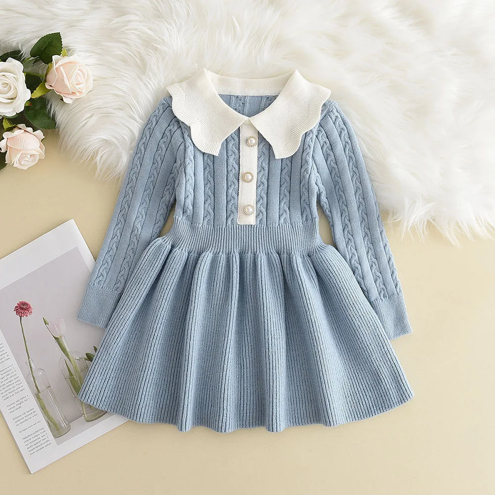 Bear Leader Autumn Winter Girls Sweater Long Sleeve Dress Vest Stripe Party Girl Baby Retro Knitted Wool Dress Casual Vestidos
