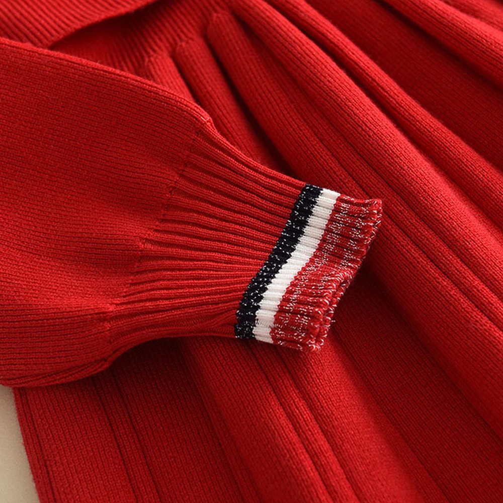 Bear Leader Autumn Winter Girls Sweater Long Sleeve Dress Vest Stripe Party Girl Baby Retro Knitted Wool Dress Casual Vestidos
