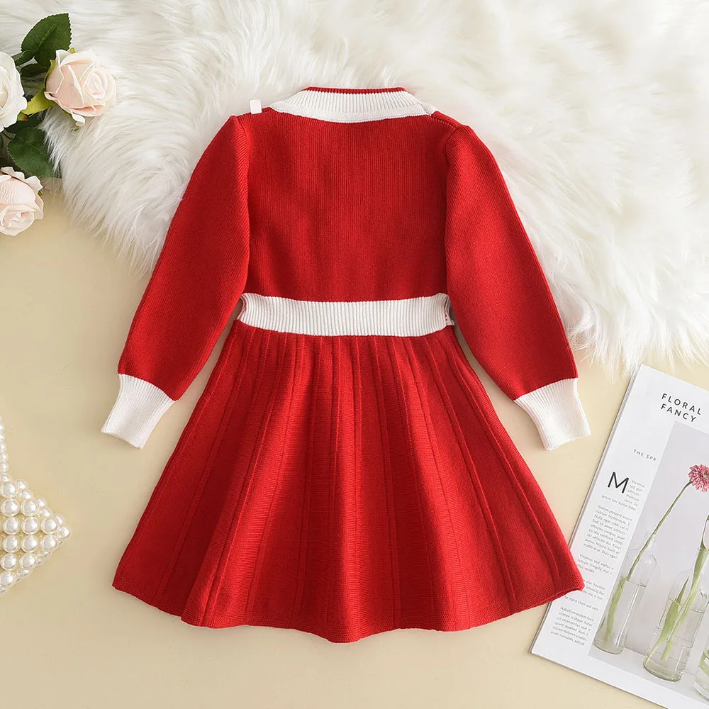 Bear Leader Autumn Winter Girls Sweater Long Sleeve Dress Vest Stripe Party Girl Baby Retro Knitted Wool Dress Casual Vestidos