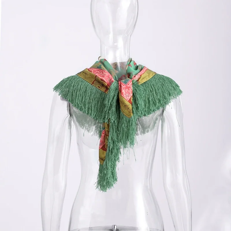 Boho Printed Tassel Square Scarf Women Green Fashion Casual Patchwork Female Shawls 2026 New Lady All-matching Vintage Outwears