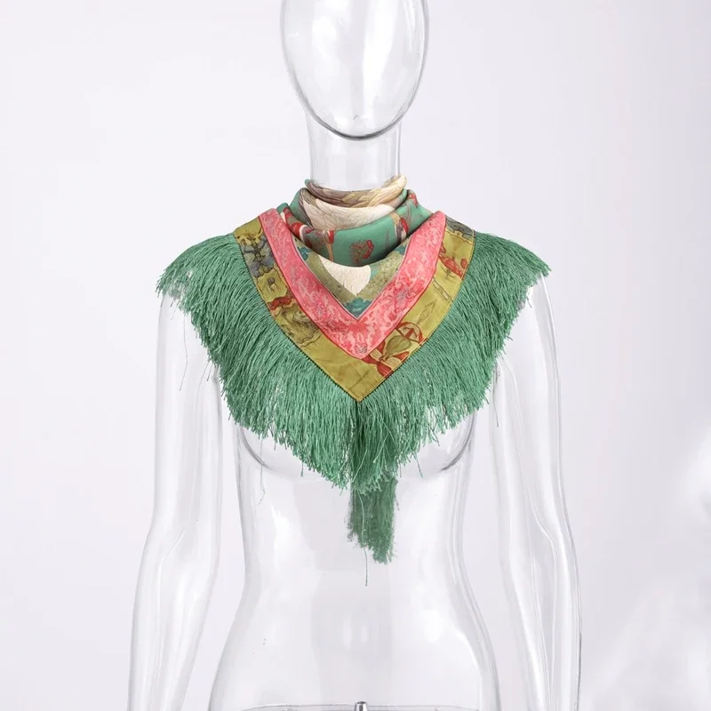 Boho Printed Tassel Square Scarf Women Green Fashion Casual Patchwork Female Shawls 2026 New Lady All-matching Vintage Outwears