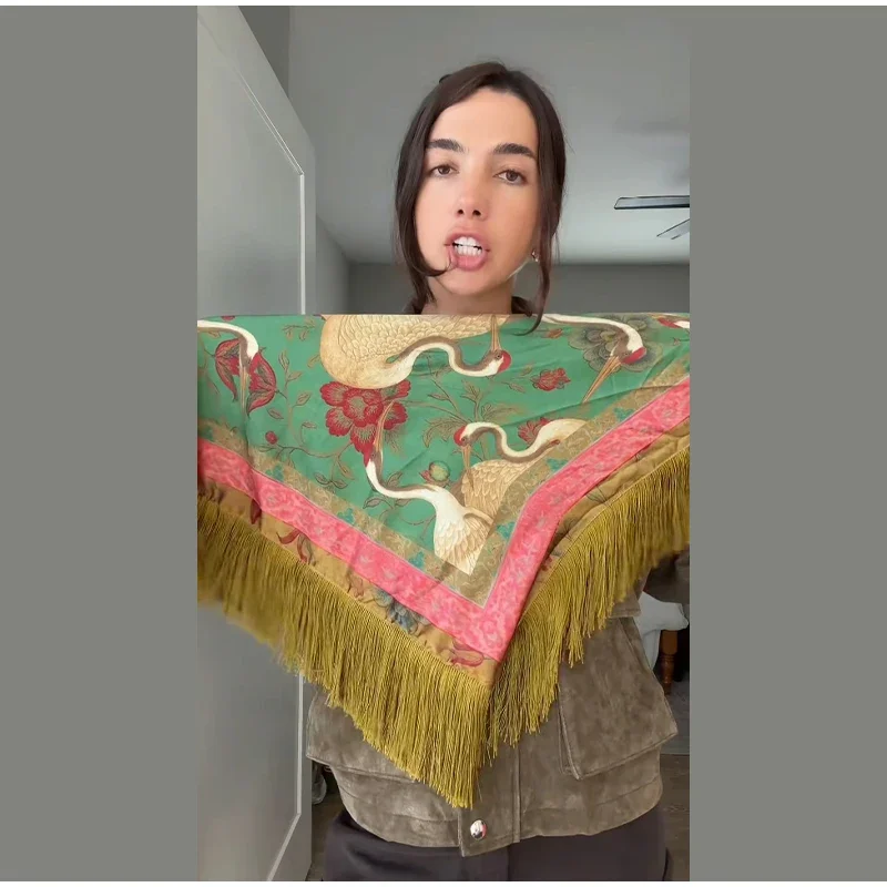 Boho Printed Tassel Square Scarf Women Green Fashion Casual Patchwork Female Shawls 2026 New Lady All-matching Vintage Outwears
