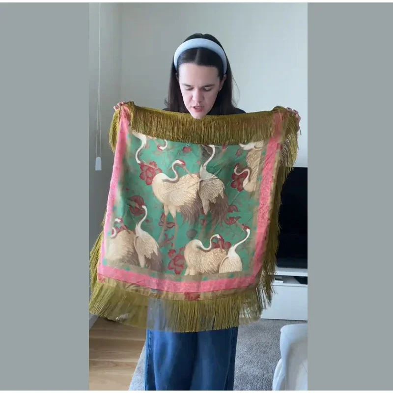Boho Printed Tassel Square Scarf Women Green Fashion Casual Patchwork Female Shawls 2026 New Lady All-matching Vintage Outwears