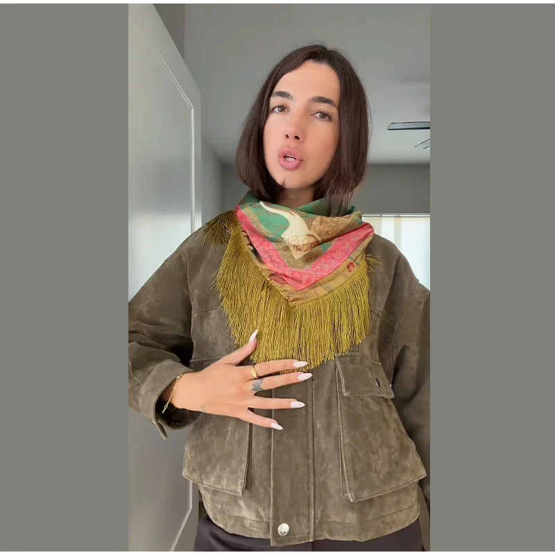 Boho Printed Tassel Square Scarf Women Green Fashion Casual Patchwork Female Shawls 2026 New Lady All-matching Vintage Outwears