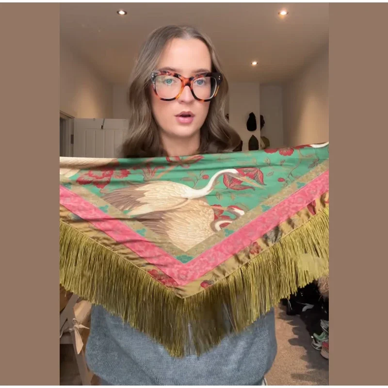 Boho Printed Tassel Square Scarf Women Green Fashion Casual Patchwork Female Shawls 2026 New Lady All-matching Vintage Outwears
