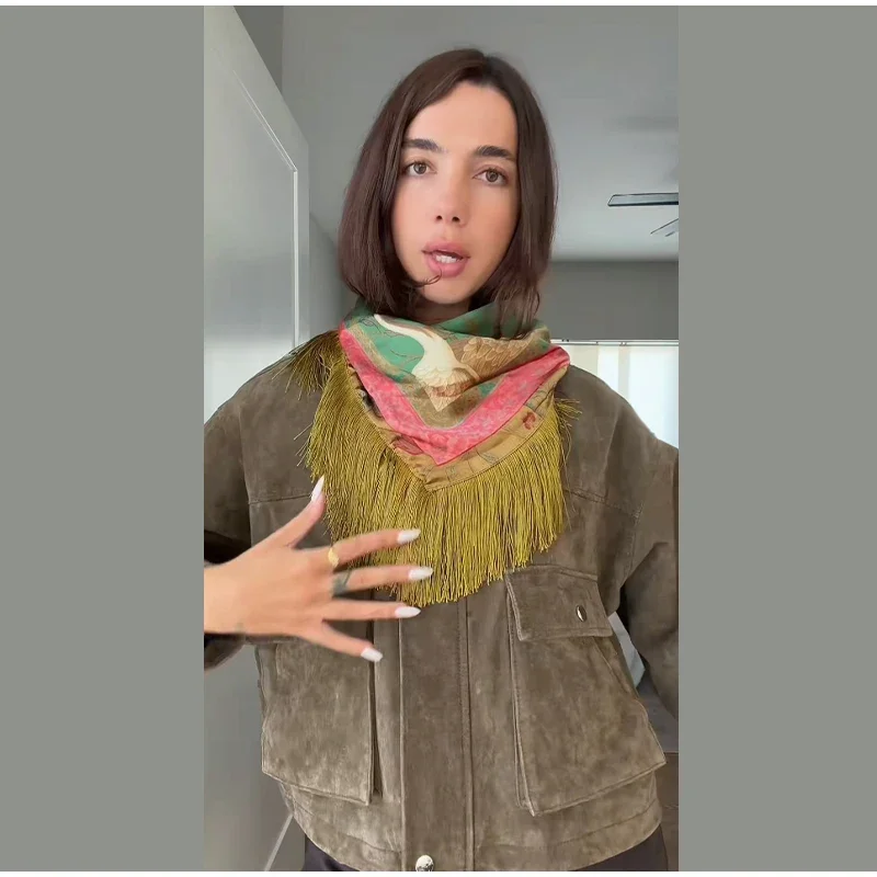 Boho Printed Tassel Square Scarf Women Green Fashion Casual Patchwork Female Shawls 2026 New Lady All-matching Vintage Outwears