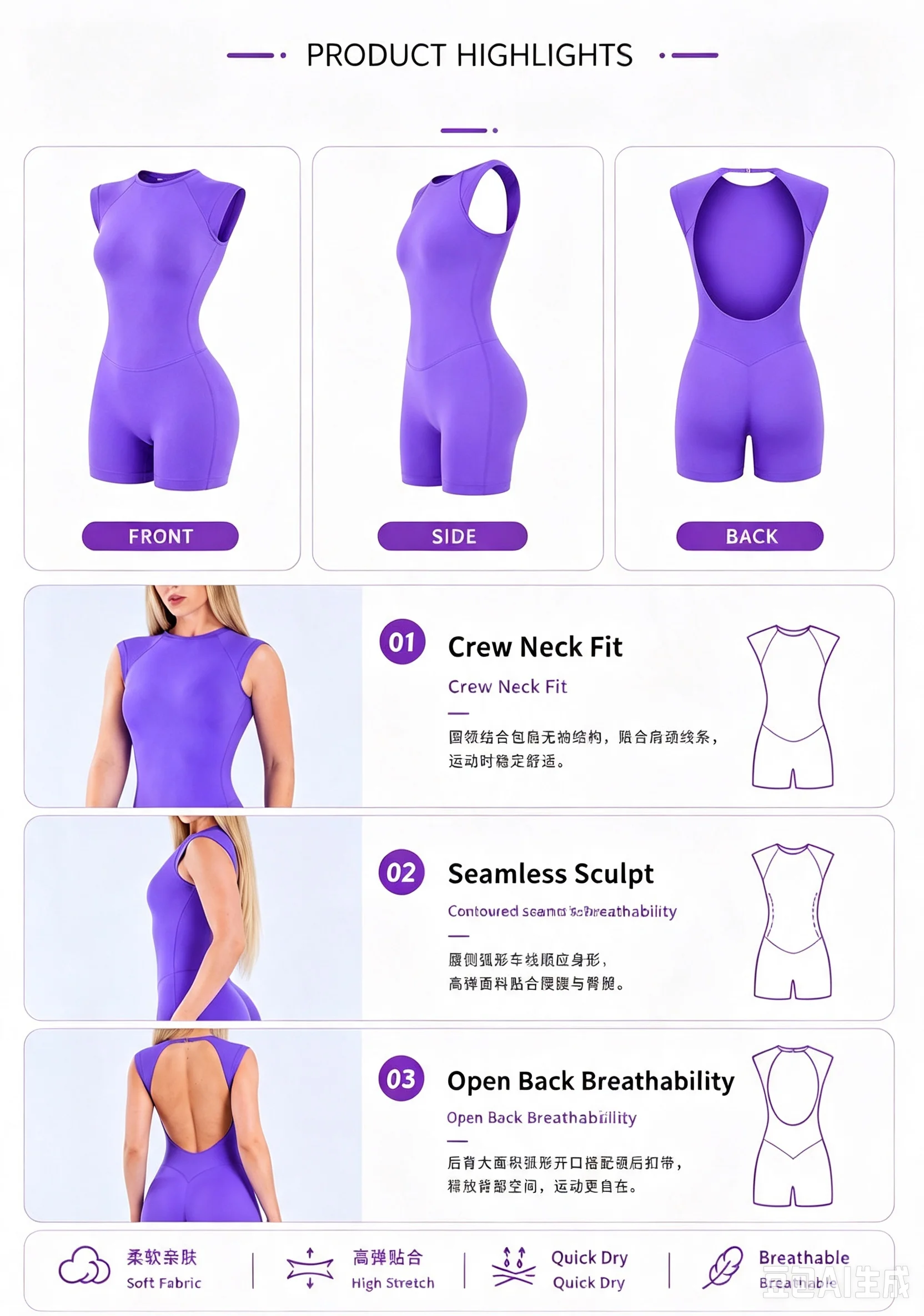 Women Solid Color Seamless Short Sleeve Jumpsuit Yoga Outfit, High Stretch Tight One Piece Workout Bodysuit for Gym Fitness Runn
