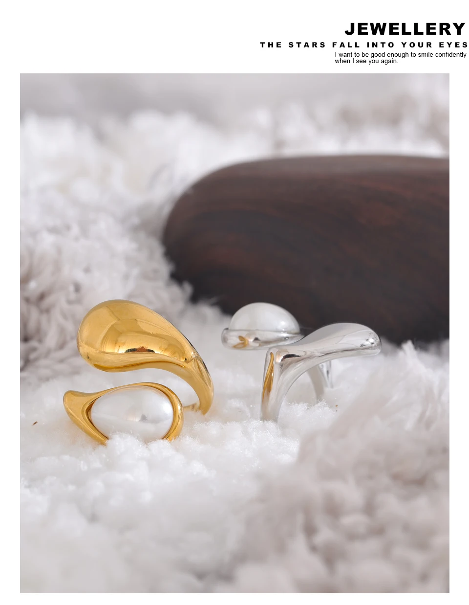 Yhpup Fashion Imitation Pearl Water Drop Finger Ring Women 316L Stainless Steel Elegant Gold Platinum Plated Jewelry