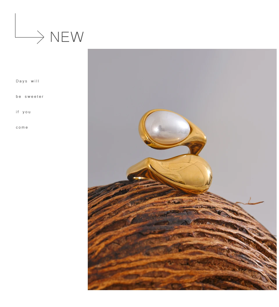 Yhpup Fashion Imitation Pearl Water Drop Finger Ring Women 316L Stainless Steel Elegant Gold Platinum Plated Jewelry