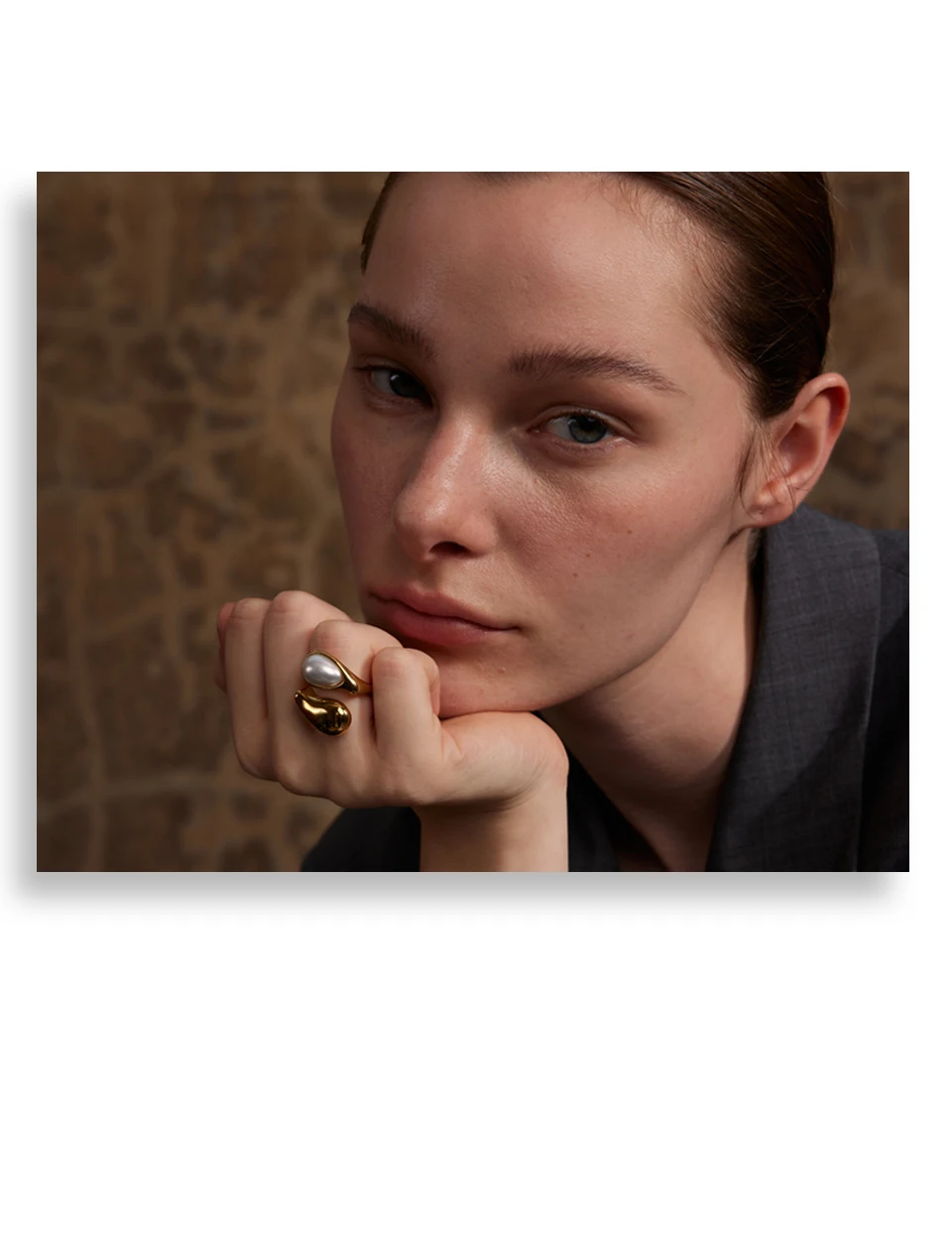 Yhpup Fashion Imitation Pearl Water Drop Finger Ring Women 316L Stainless Steel Elegant Gold Platinum Plated Jewelry