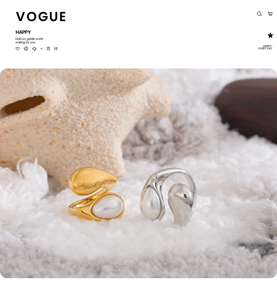 Yhpup Fashion Imitation Pearl Water Drop Finger Ring Women 316L Stainless Steel Elegant Gold Platinum Plated Jewelry