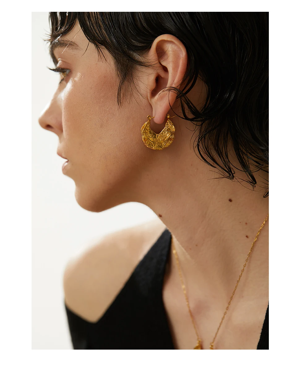Yhpup New Stainless Steel 18K Gold Color Geometric Unusual Huggie Earrings Statement Stereoscopic Waterproof Stylish Jewelry