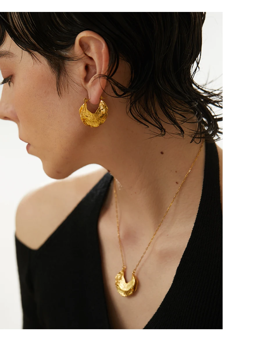 Yhpup New Stainless Steel 18K Gold Color Geometric Unusual Huggie Earrings Statement Stereoscopic Waterproof Stylish Jewelry