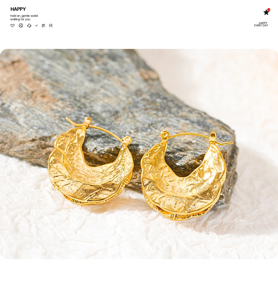 Yhpup New Stainless Steel 18K Gold Color Geometric Unusual Huggie Earrings Statement Stereoscopic Waterproof Stylish Jewelry