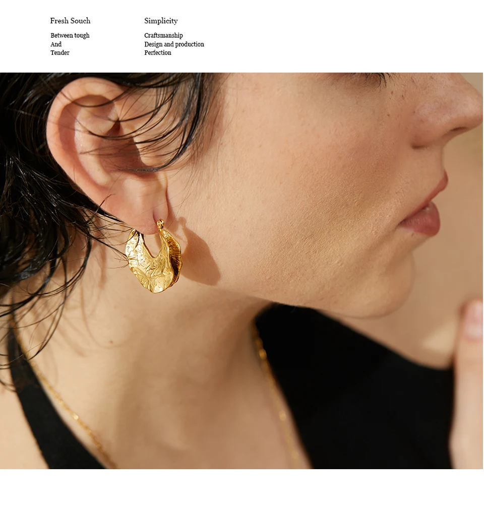 Yhpup New Stainless Steel 18K Gold Color Geometric Unusual Huggie Earrings Statement Stereoscopic Waterproof Stylish Jewelry