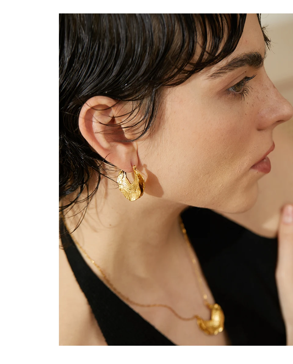 Yhpup New Stainless Steel 18K Gold Color Geometric Unusual Huggie Earrings Statement Stereoscopic Waterproof Stylish Jewelry