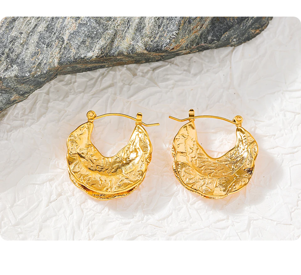 Yhpup New Stainless Steel 18K Gold Color Geometric Unusual Huggie Earrings Statement Stereoscopic Waterproof Stylish Jewelry