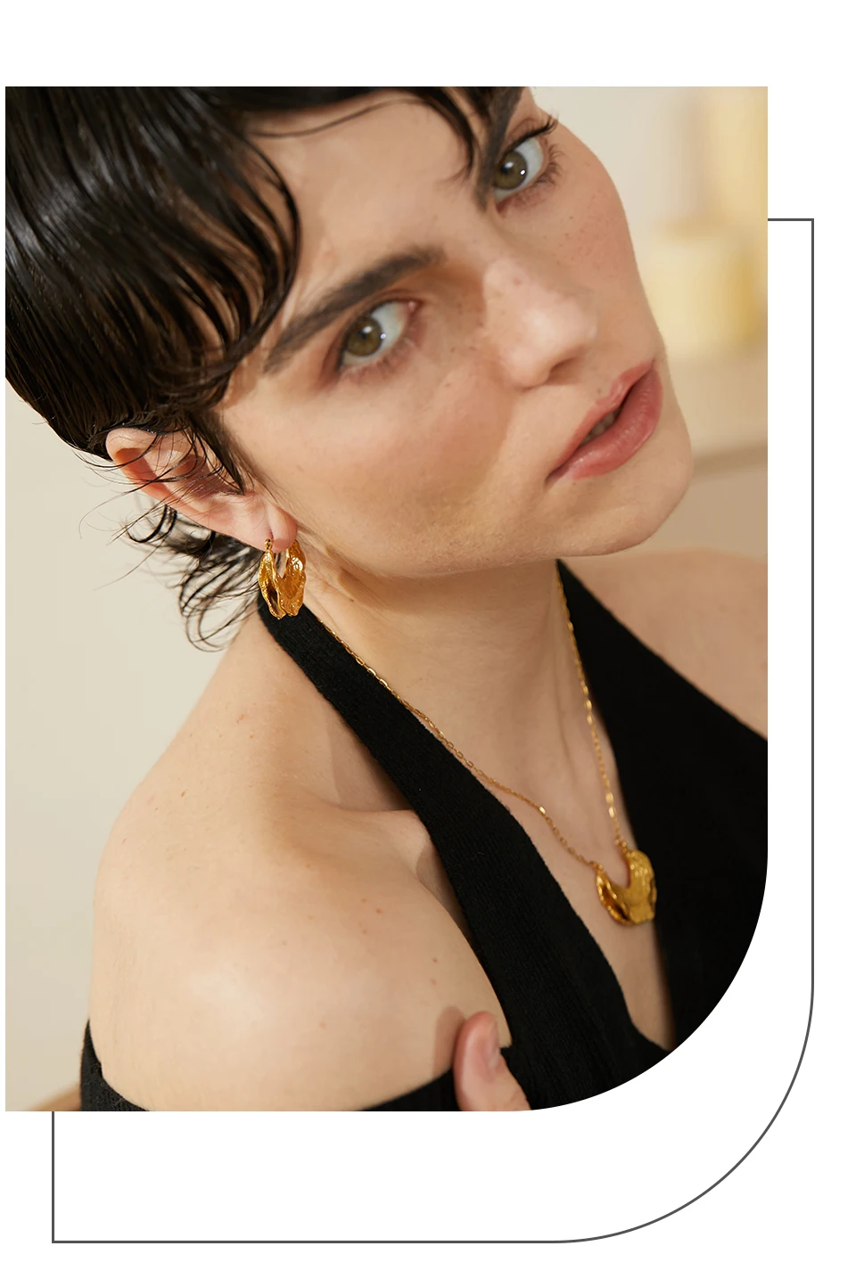 Yhpup New Stainless Steel 18K Gold Color Geometric Unusual Huggie Earrings Statement Stereoscopic Waterproof Stylish Jewelry