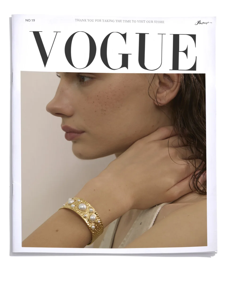 Yhpup Simulated Pearls Hammer Metal Fashion Cuff Bracelet Bangle Waterproof Texture Stainless Steel Statement Open Wrist Jewelry