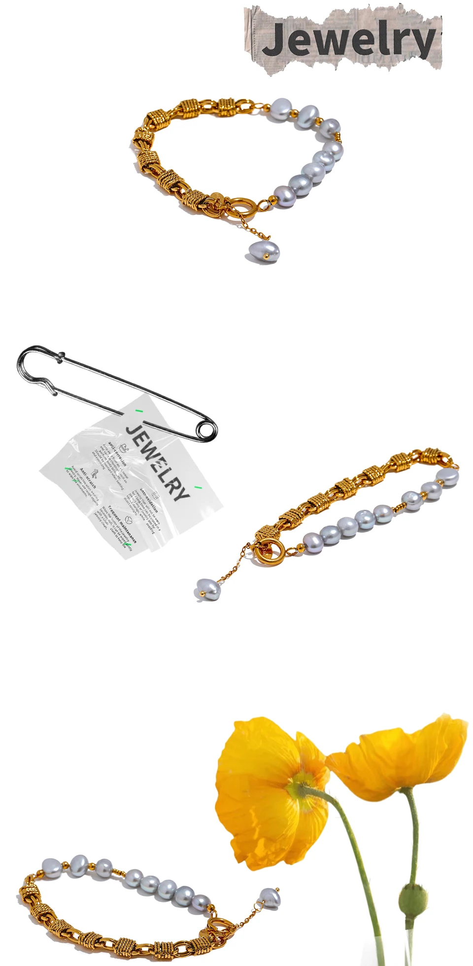 Yhpup Luxury Natural Freshwater Pearl Grey Beads Metal Wrist Bracelet Bangle High Quality Golden Jewelry Mother's Fashion Gift