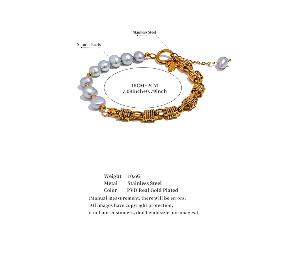 Yhpup Luxury Natural Freshwater Pearl Grey Beads Metal Wrist Bracelet Bangle High Quality Golden Jewelry Mother's Fashion Gift
