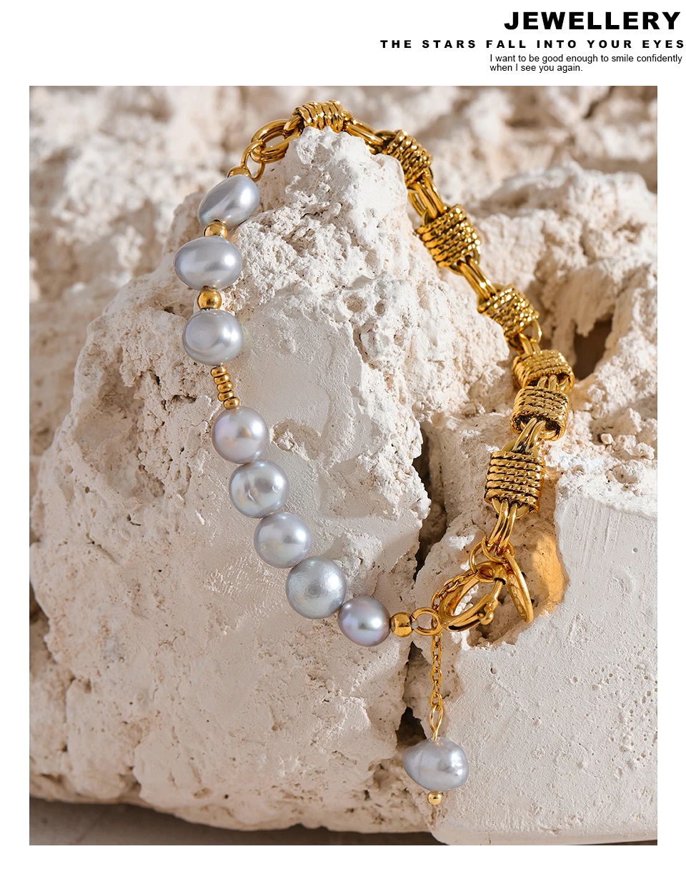 Yhpup Luxury Natural Freshwater Pearl Grey Beads Metal Wrist Bracelet Bangle High Quality Golden Jewelry Mother's Fashion Gift