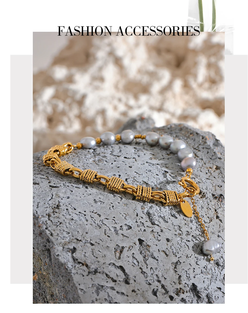 Yhpup Luxury Natural Freshwater Pearl Grey Beads Metal Wrist Bracelet Bangle High Quality Golden Jewelry Mother's Fashion Gift