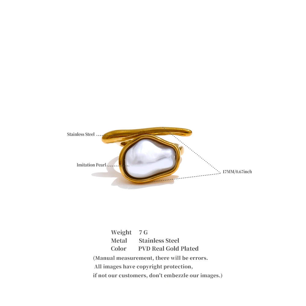 Yhpup 2025 Baroque Simulated Pearls Vintage Ring for Women 18K Golden Plated Distinctive Fashion Attractive Finger Charm Jewelry