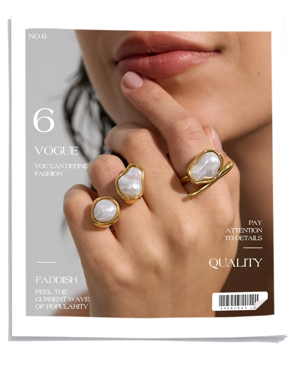 Yhpup 2025 Baroque Simulated Pearls Vintage Ring for Women 18K Golden Plated Distinctive Fashion Attractive Finger Charm Jewelry