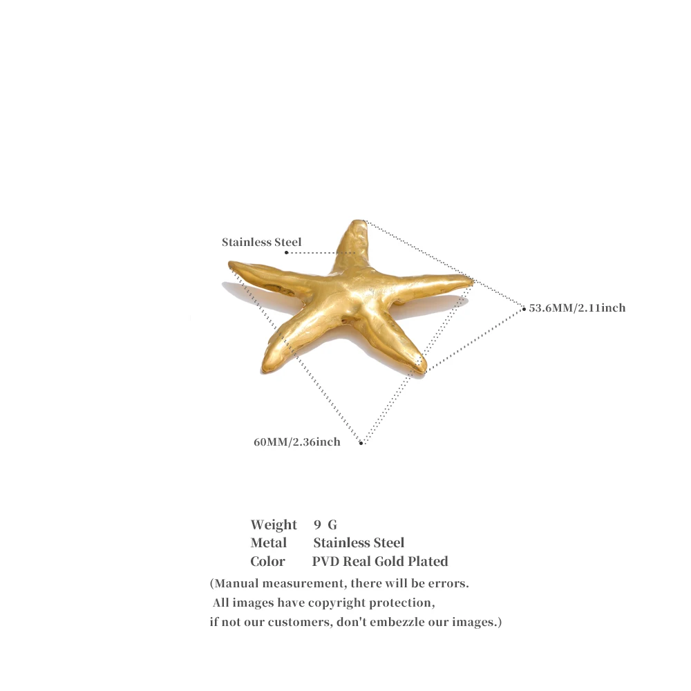 Yhpup 2025 Waterproof Smooth Stainless Steel Metal Starfish Brooches Pin Ocean Style Texture Clothing Accessories Wholesale