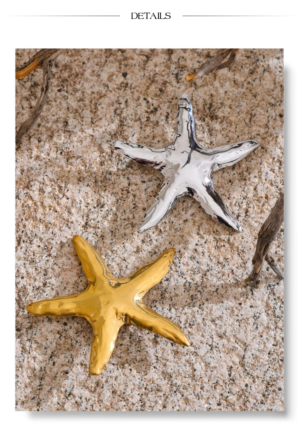 Yhpup 2025 Waterproof Smooth Stainless Steel Metal Starfish Brooches Pin Ocean Style Texture Clothing Accessories Wholesale