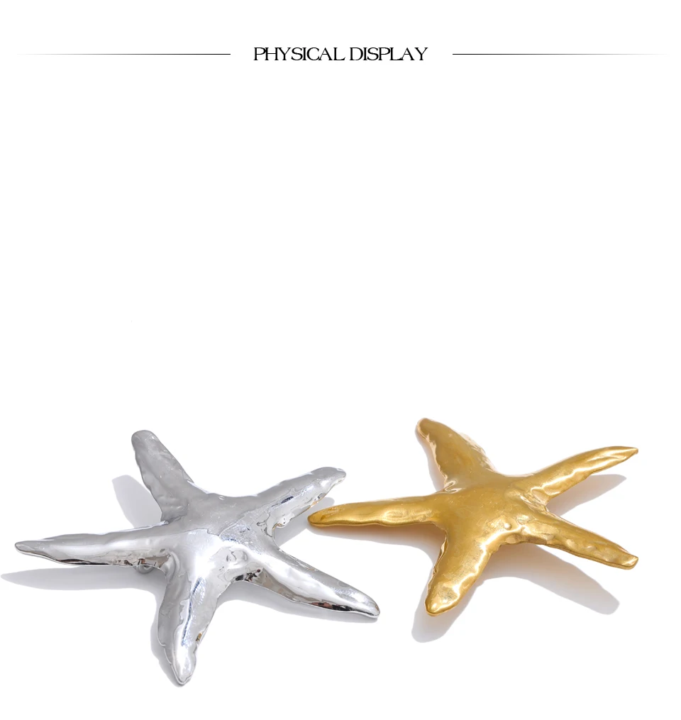 Yhpup 2025 Waterproof Smooth Stainless Steel Metal Starfish Brooches Pin Ocean Style Texture Clothing Accessories Wholesale