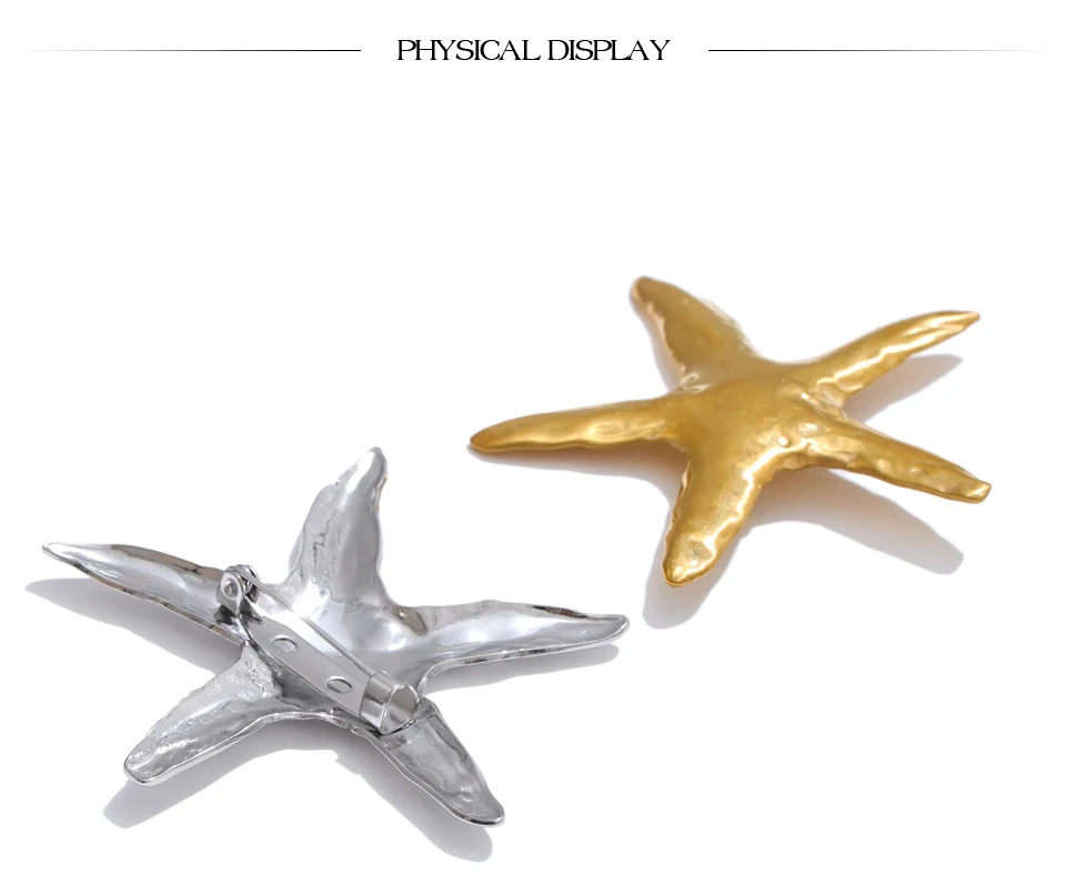 Yhpup 2025 Waterproof Smooth Stainless Steel Metal Starfish Brooches Pin Ocean Style Texture Clothing Accessories Wholesale
