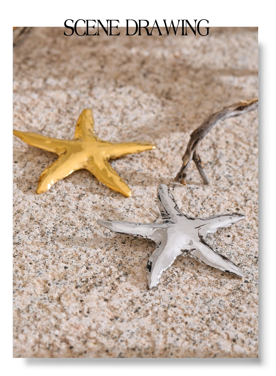 Yhpup 2025 Waterproof Smooth Stainless Steel Metal Starfish Brooches Pin Ocean Style Texture Clothing Accessories Wholesale