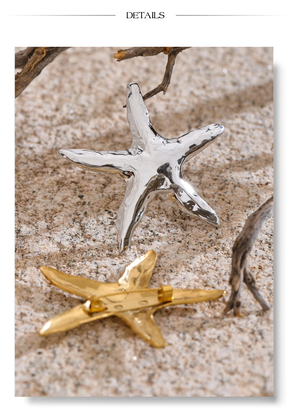 Yhpup 2025 Waterproof Smooth Stainless Steel Metal Starfish Brooches Pin Ocean Style Texture Clothing Accessories Wholesale