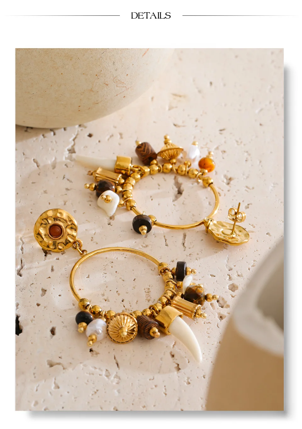 Yhpup Exclusive Style Waterproof Resin Wood Pearl Drop Charm Drop Earrings Stainless Steel Handmade Trendy Fashion Jewelry 2025