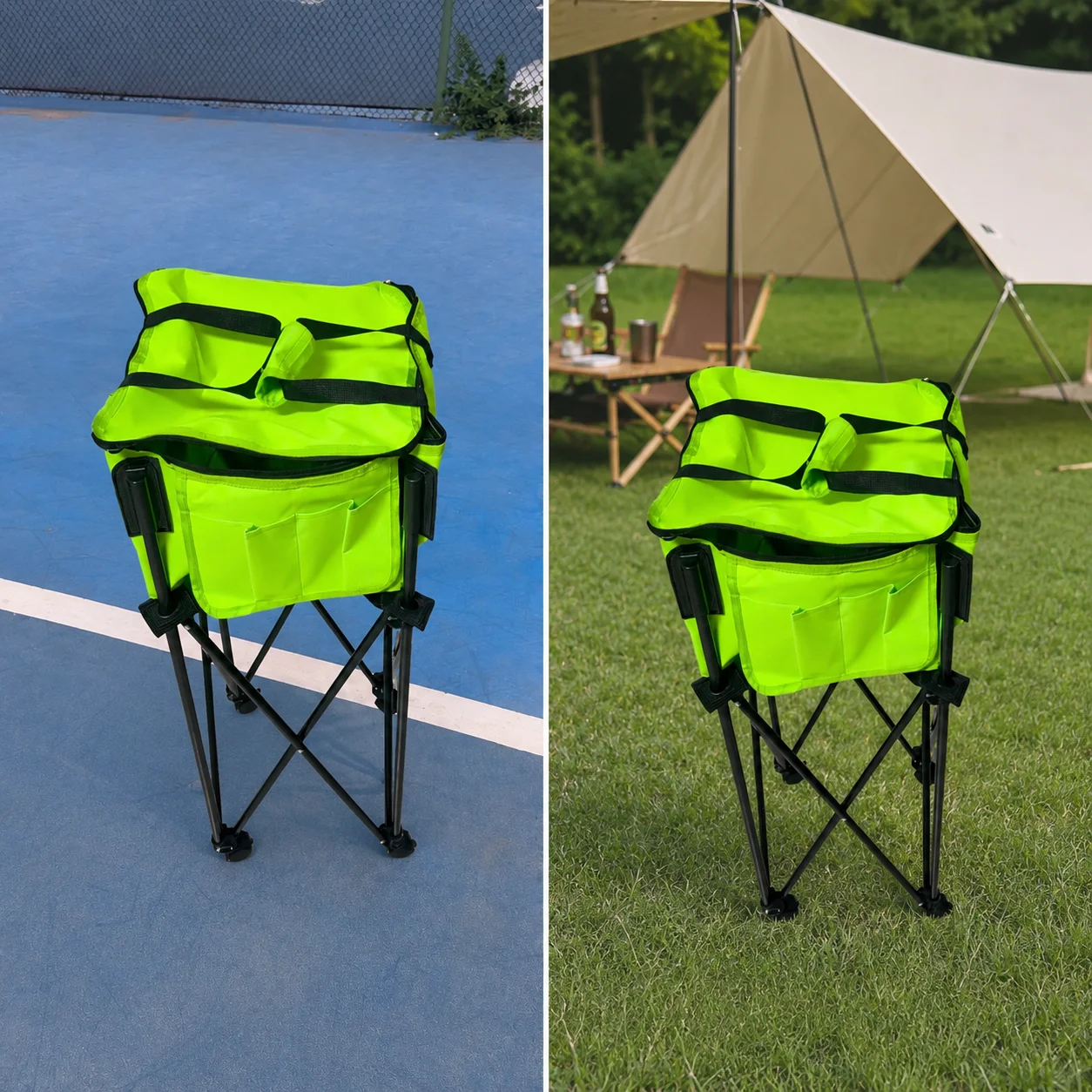 Foldable Tennis Ball Cart Caster Wheels Tennis Ball Cart Mesh Pocket for Training Workouts Portable Tennis Ball Cart