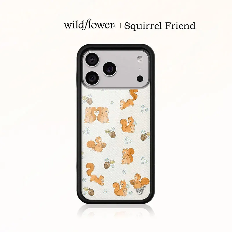 Wildflower Ins Squirrel Friend Floral Phone Case for iPhone 18 17 16 15 14 13 12 Pro Max Plus WF Cartoon Animal Shockproof Cover