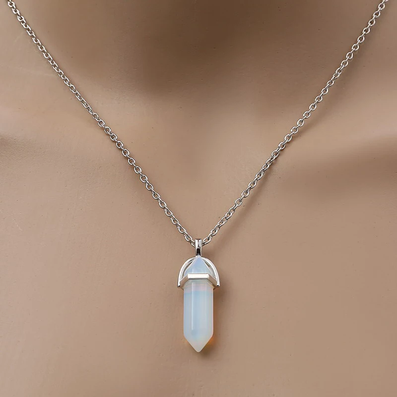 Fashion Quartz Crystal Necklace Chakra Rose Bule Purple Natural Stone Pendant Necklace Hexagonal Bullet Reiki Hippie Necklace