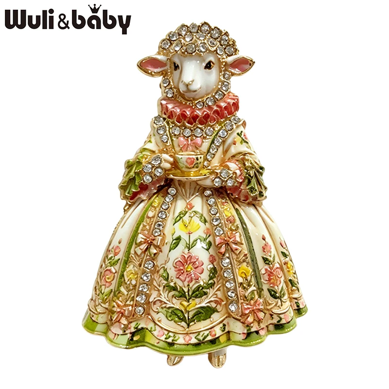 Wuli&baby Beautiful Sheep Lady Brooches For Women Unisex 4-color Elegant Rhinestone Ancient Dress Goat Party Brooch Pin Gifts