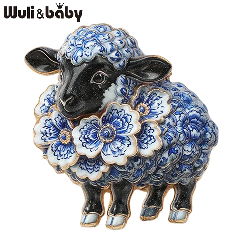 Wuli&baby Charming Sheep Brooches Pins For Women Unisex 6-color Flowers Goat New Year Party Office Animal Brooch Pin Gifts