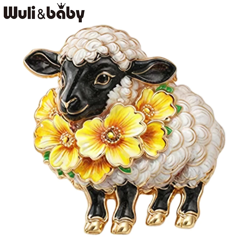 Wuli&baby Charming Sheep Brooches Pins For Women Unisex 6-color Flowers Goat New Year Party Office Animal Brooch Pin Gifts