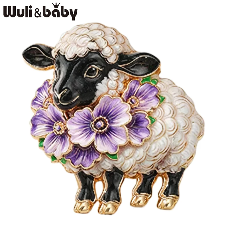Wuli&baby Charming Sheep Brooches Pins For Women Unisex 6-color Flowers Goat New Year Party Office Animal Brooch Pin Gifts