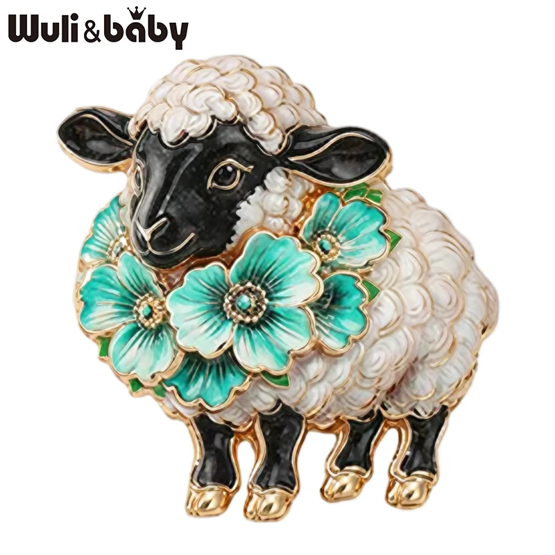 Wuli&baby Charming Sheep Brooches Pins For Women Unisex 6-color Flowers Goat New Year Party Office Animal Brooch Pin Gifts