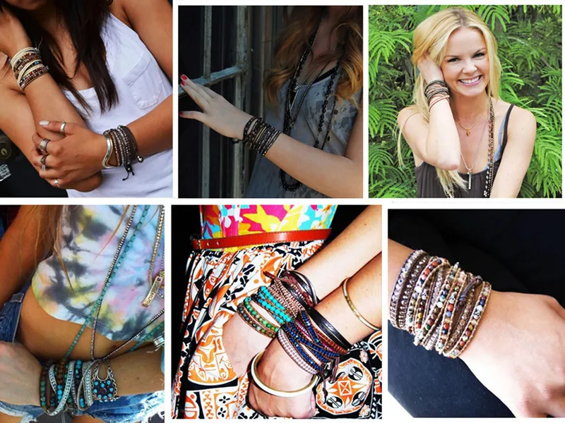 Natural Stones Labradorite Boho Friendship Bracelet Women Man Handmade String Braided Yoga Charm Wrap Bracelet Bangle